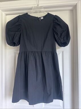 Divided Black Puff-Sleeve Mini Dress